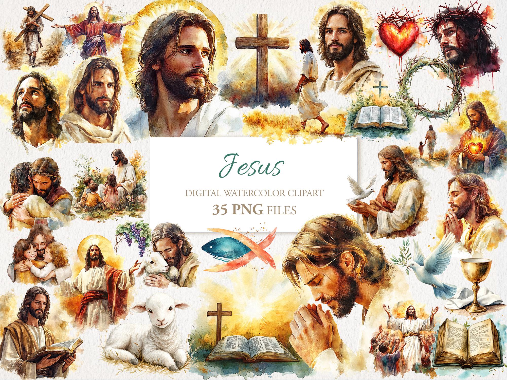 Jesus Bible Religious Symbols Testament Christian Clipart PNG Bundle. AI Illustration. Commercial Use. Scrapbook Junk Journal. 35 PNG