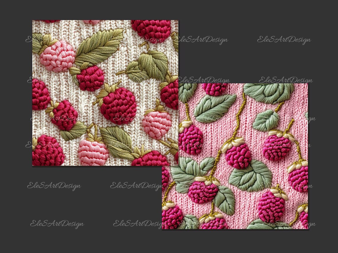 Raspberry Patterned Paper Cozy Raspberry Berries Seamless Pattern. Knitted Felted Embroidered ...
