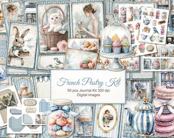 Französische Konditorei Junk Journal Kit. Teezeit. Vintage Shabby-Chic. Fussy Cuts, Ephemera, Seiten, Kraftpapier. Digitaler Download. 50ER PACK