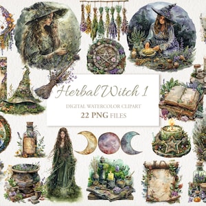 Kruiden heks hekserij aquarel Wicca clipart PNG bundel. AI-illustratie. Direct downloaden voor commercieel gebruik. Plakboek-junkjournaal