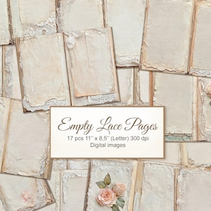 Spitze Rosen leere Seiten. "Vintage Blanko-Hochzeitspapiere mit Textfreiraum zum selbst ausdrucken und drucken." Digitaler Download. 17er PACK
