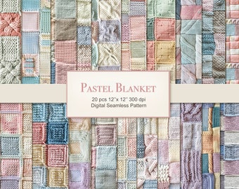 Pastel Baby Blanket Knitted Seamless Pattern.  Cozy Patchwork Texture Digital Bundle. Commercial Use. Scrapbook Junk Journal Fabric. 20 PACK