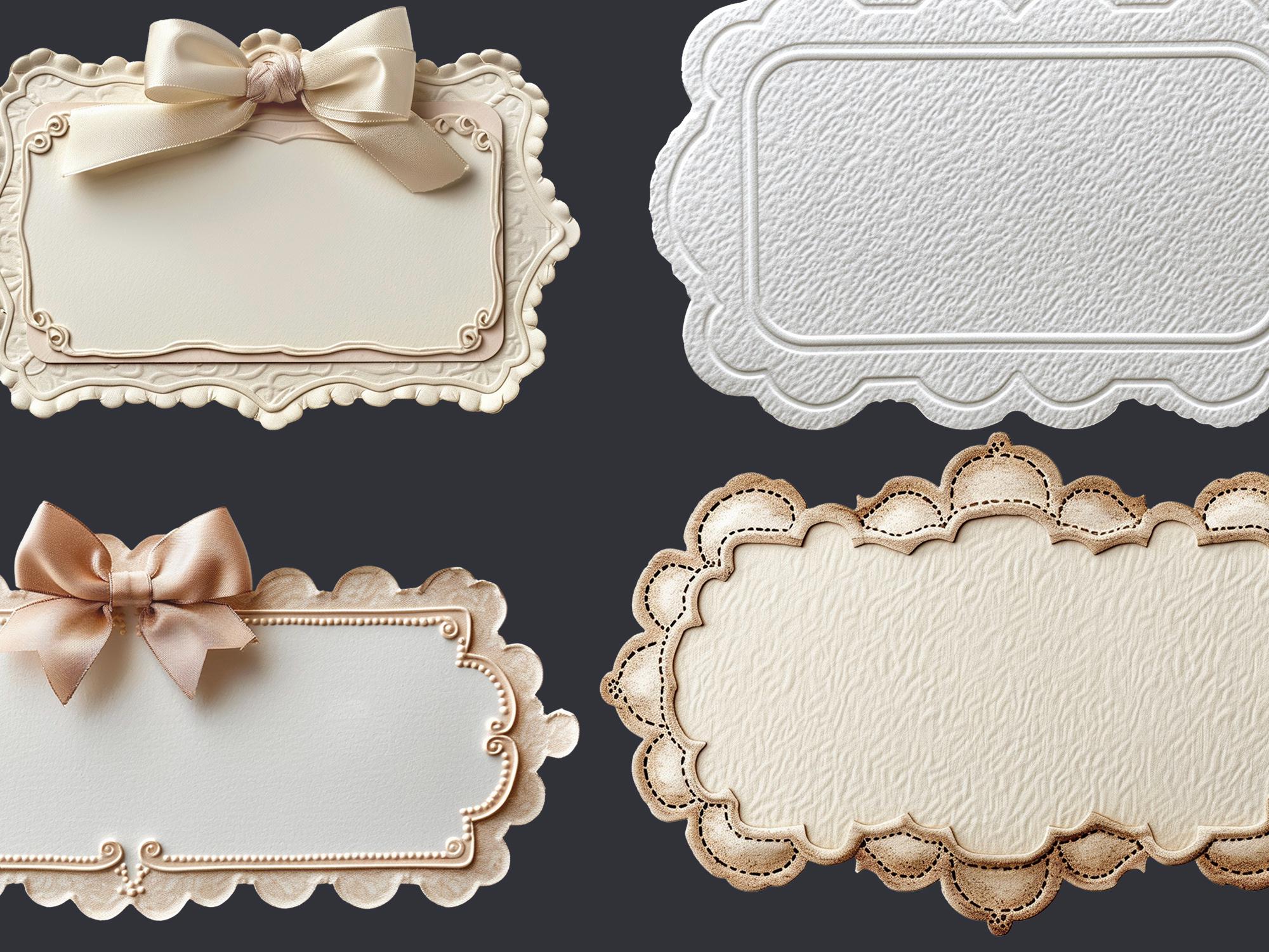 40 PNG Empty Wavy Labels Notes. Vintage Victorian Beige White Frames ...
