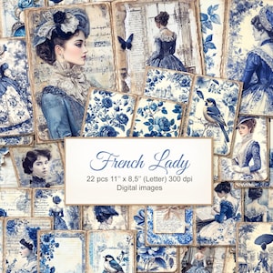 Toile de Jouy francese vittoriana donna donna giornale spazzatura parigino stampabile doppie pagine. Download digitale. Illustrazione AI. PACCHETTO DA 22