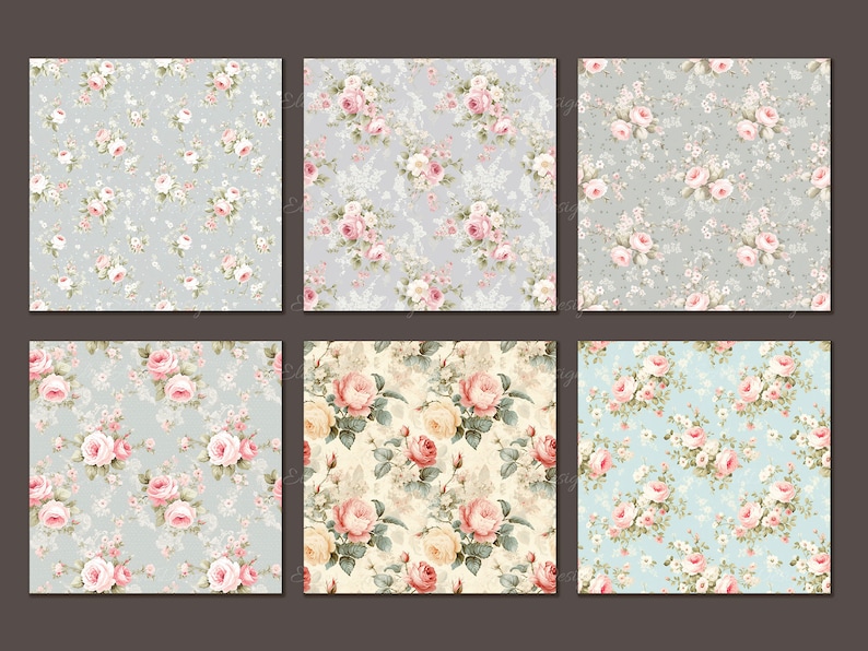 Shabby Chic Roses Seamless Pattern Paper Pages. Vintage Floral ...