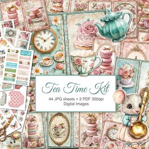 Trousse de journal indésirable pour l'heure du thé. Vintage Cottagecore Shabby Chic, coupes difficiles, éphémères, pages, papier artisanal. Téléchargement numérique. 44 PAQUET