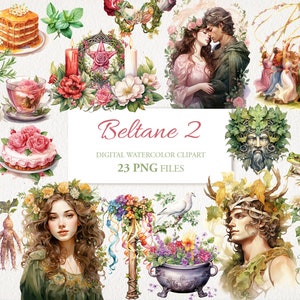Beltane Wicca Wiccan Celtic Neopagan Watercolor Clipart. PNG Bundle. AI Illustration. Commercial Use. Witch Scrapbook Junk Journal Grimoire