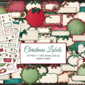 Kerst lege etiketten notities. Vintage lijsttags voor efemere rommeltijdschriften. Digitale download. 67 png-, 7 jpg-afdrukbare vellen
