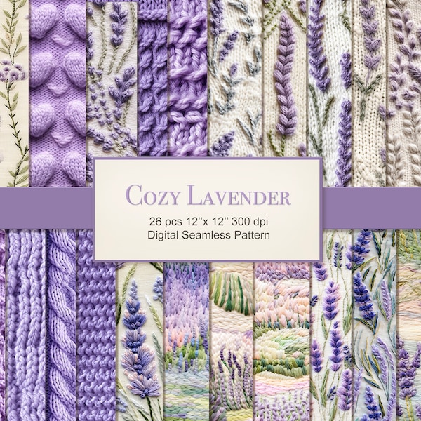 Lavender Cozy Fabrics Seamless Pattern. Knitted Felted Texture Digital Paper Bundle. Commercial Use. Crafting Scrapbook Junk Journal 26 PACK