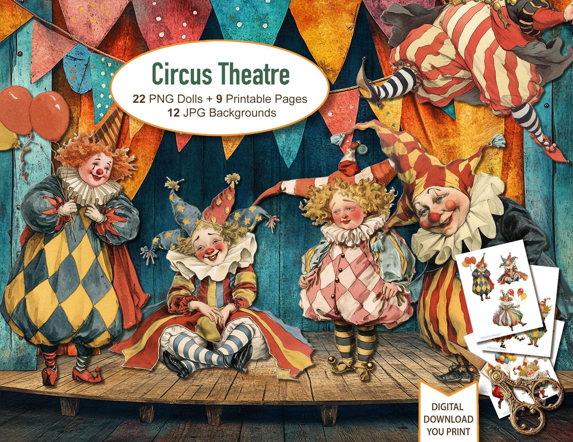 Whimsical Clowns Paper Dolls, Puppet Circus, Fussy Cuts, Junk Journal ...