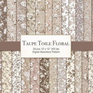 Taupe bruin grijs toiletpapier naadloos patroon. Bundel digitaal kraftpapier met bloemen. Commercieel gebruik. Knutselen, decoupage, dagboek. VERPAKKING VAN 29