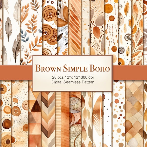 Brown Simple Boho Seamless Pattern Paper Pages. Commercial Use. Crafting, Scrapbook, Junk Journal. 28 PACK