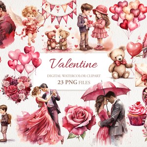 Klassieke Valentine aquarel clipart PNG-bundel. Liefdespaar. AI-illustratie. Commercieel gebruik direct downloaden. Ongewenste dagboekkaart. 23 PAK