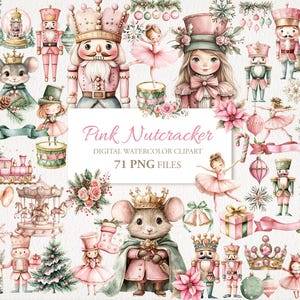Rosa Nussknacker Ballerina Weihnachten Winter Aquarell Clipart Bundle. KI Illustration. Kommerzielle Nutzung. Sammelalbum Junk Journal Karten. 71 PNG
