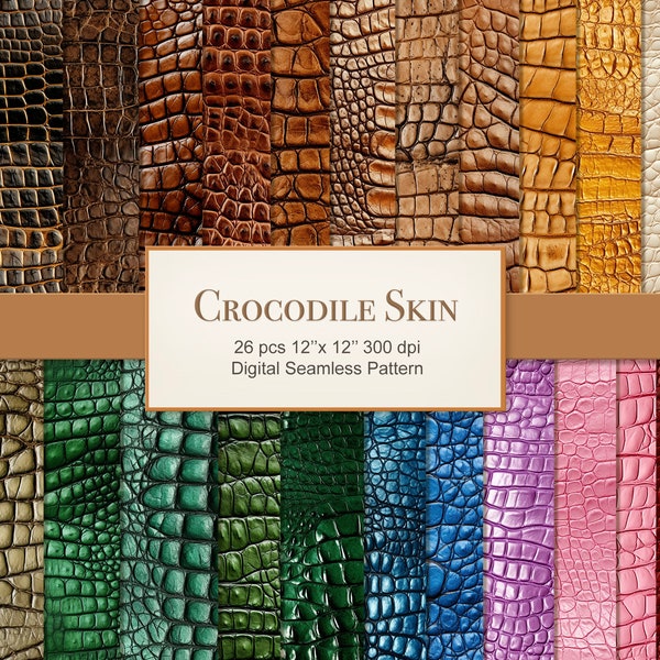 Crocodile Skin Leather Seamless Pattern Embossed Texture Craft Paper Pages. Commercial Use. Crafting Scrapbook Junk Journal. 26 PACK