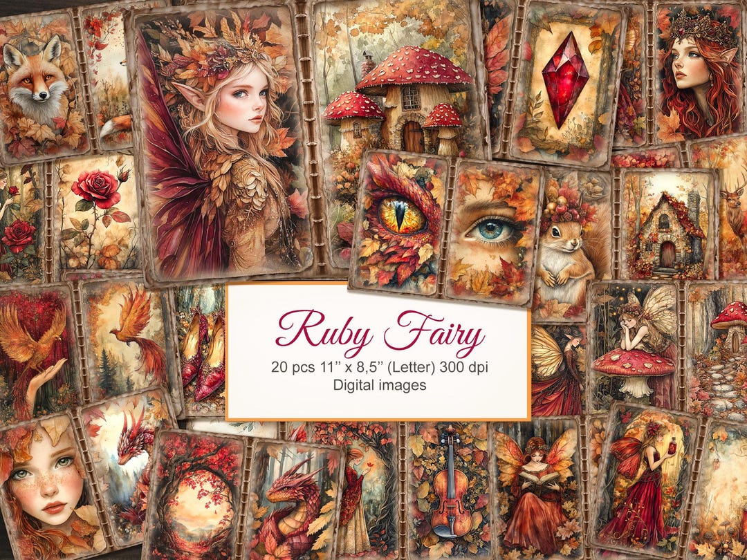 Ruby Red Fairy Junk Journal Pages. Magic Fantasy Witchy Forest. Digital ...