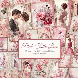 Rosa Toile Hochzeit Liebe Junk Journal Pariser Französisch Printable Doppelseiten. Digitaler Download. KI Illustration. 25ER PACK