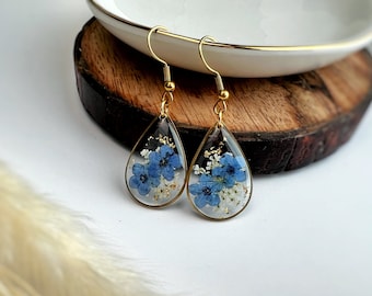 Forget Me Not Flower Earrings: Handmade Pressed Flower Resin Dangle