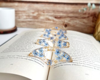 Floral Resin Page Holder: Pressed Forget-Me-Nots & Gold Flakes