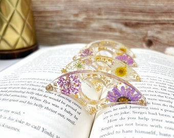 Floral Resin Page Holder: Pressed Purple Daisy Book Accessory
