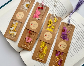 Pressed Flower Acrylic Resin Bookmark with Personalization With Gift Box Customized Name Phrase Pressed Flower Bookmark Personalized Gift