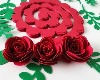 Precut 1 inch Paper Rose Kit Red Rose DIY Card stock Paper Flower with leaves DIY Kit Assorted Red Rose DIY Flower Kit Origami Rose Unrolled