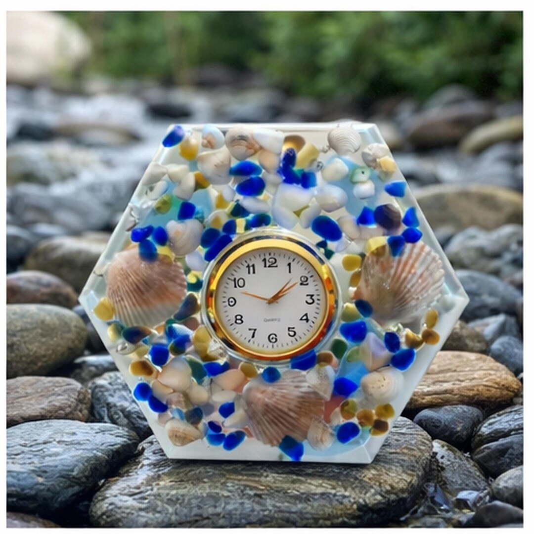 Handmade Coastal Resin Clock With Seashells, Sea Glass, Starfish - Etsy