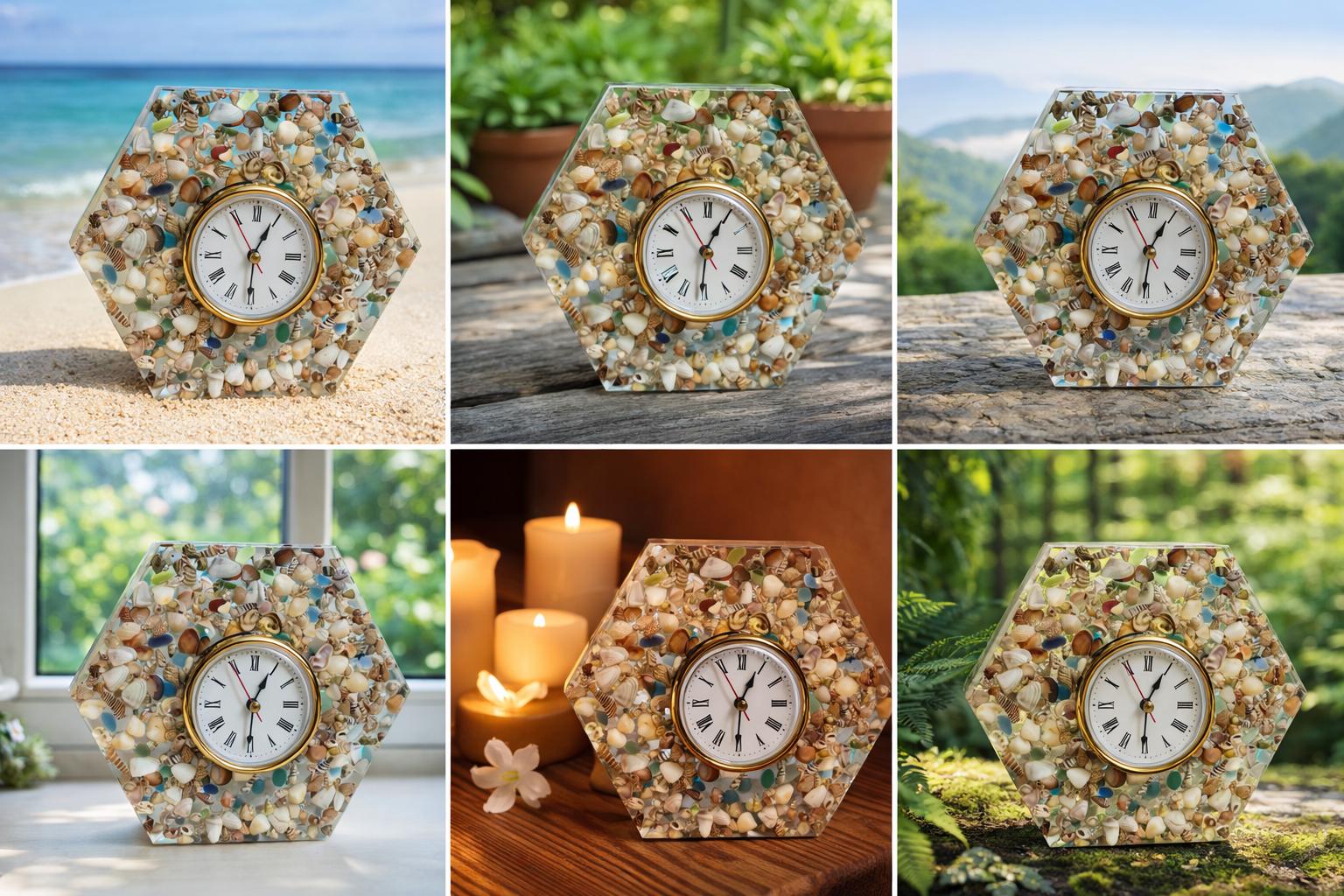 Sea Glass Shell Clock, Hexagon Beach Desk Clock - Etsy
