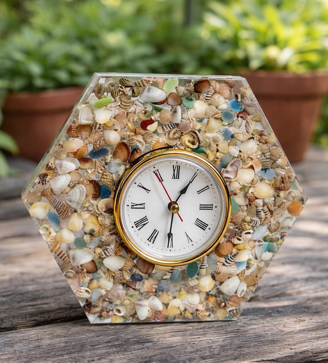 Sea Glass Shell Clock, Hexagon Beach Desk Clock - Etsy