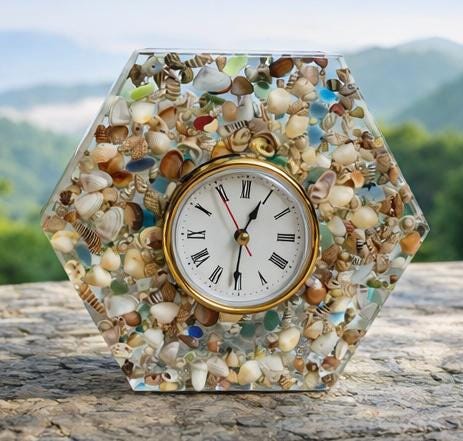 Sea Glass Shell Clock, Hexagon Beach Desk Clock - Etsy UK