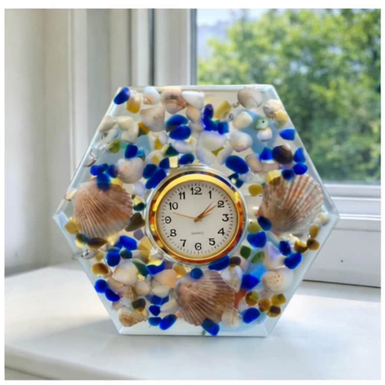 Handmade Coastal Resin Clock With Seashells, Sea Glass, Starfish - Etsy