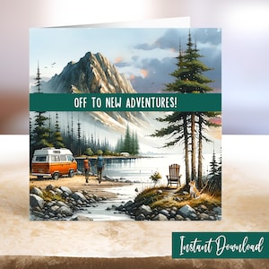 Abschied Abenteuer Abenteuer Karte Wandern Thema Bedruckbare Beste Wünsche Sende-Off für Naturliebhaber PDF Sofortiger Download Bergwildnis Abschiedskarte