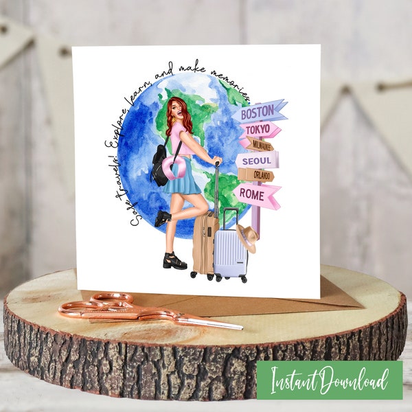 Printable Farewell card High School Graduation Gift Travel Money Gift card Emigration card Saying World Travel Good Luck card for her