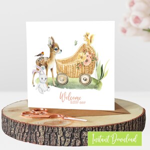 Carte de baby shower Woodland imprimable cadeau pour bébé animal de la forêt