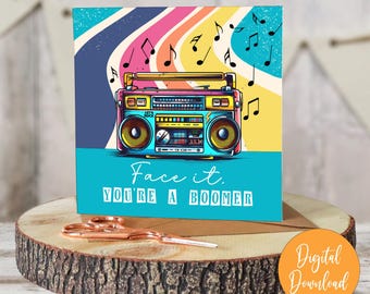 Cassette Player Birthday Card Funny Greeting card gift for Dad Vintage Radio Printable Music Lover gifts 80s party Instant Download for Mom
