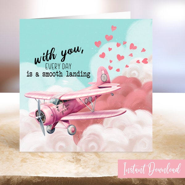 Airplane Anniversary Day card for pilot Printable Valentines Aeroplane Greeting card for boyfriend Aviation themed card for plane lover