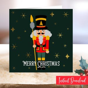 Vintage Nutcracker Christmas Card Printable DIY Holiday Greeting Toy Soldier PDF Festive Xmas card for BFF Instant Download Xmas Stationary