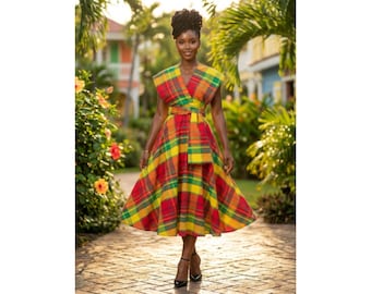 Robe infinity madras fait main 100% coton — robe multiport antillaise jupe cercle — cadeau femme caribéenne été en 10 coloris disponibles