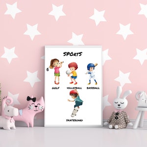 Sports Learning Children Wall Art Digital Download Metal Wall Decor Inspirational Hanging Educational Posters