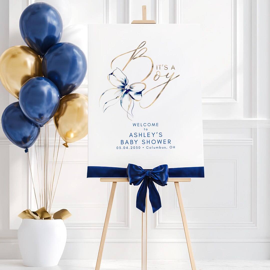 Navy Blue Bow Baby Shower Welcome Sign It s A Boy Blue And Gold navy-blue-bow-baby-shower-welcome-sign-it-s-a-boy-blue-and-gold