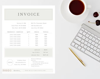 May include: A beige and white invoice with the title "Invoice" at the top. The invoice includes a list of products and services, quantities, prices, and totals. The invoice also includes a subtotal, tax, and amount due. The invoice is from a company called "Company Name" and includes their contact information. The invoice is dated 01/19/2022 and is due on 02/19/2022.