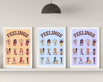 Feelings Poster Set of 3 | Preschool Kindergarten Teacher Elementary Classroom K-12 | Digital Download | 3 colors INCLUDED | ABA visual aid