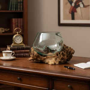 Glasschale mundgeblasen auf Wurzelholz Höhe ca.25 cm