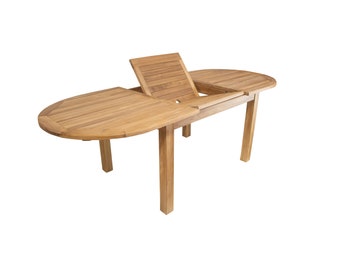 Teak- Ovalausziehtisch 240/180 x 100cm Höhe 75 cm mit 7cm Beinen Stock