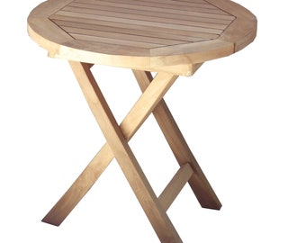 Teak round folding side table 50 cm height 50 cm