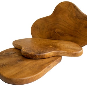 Set of 4 teak cutting boards natural approx. 30-35 cm height 2 cm