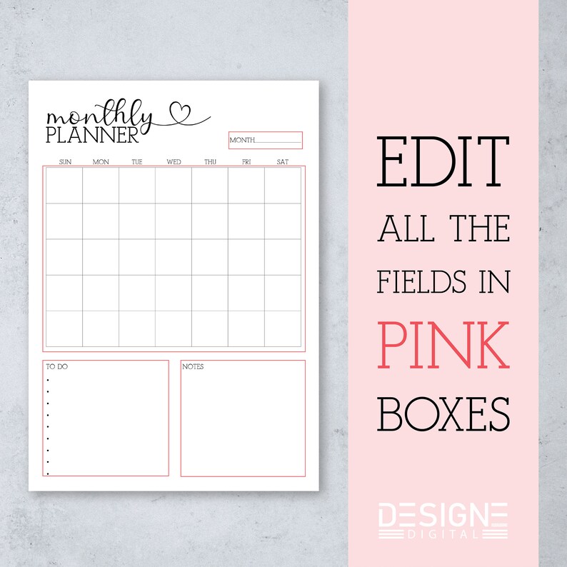 Editable Printable Fillable MONTHLY Planner. to Do List. - Etsy