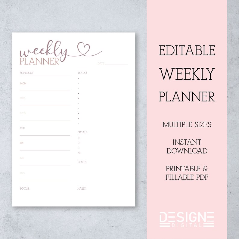 Editable printable fillable weekly planner to do list etsy