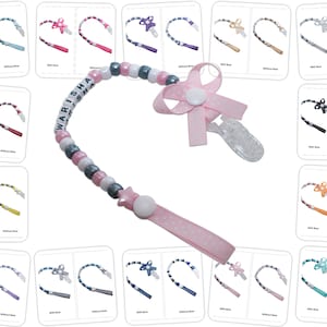 Personalised Light-Weight Dummy Clip Chain for Baby Girl Baby Boy by Polka Dot Ribbon with Bow and Without Bow Dummy Clip