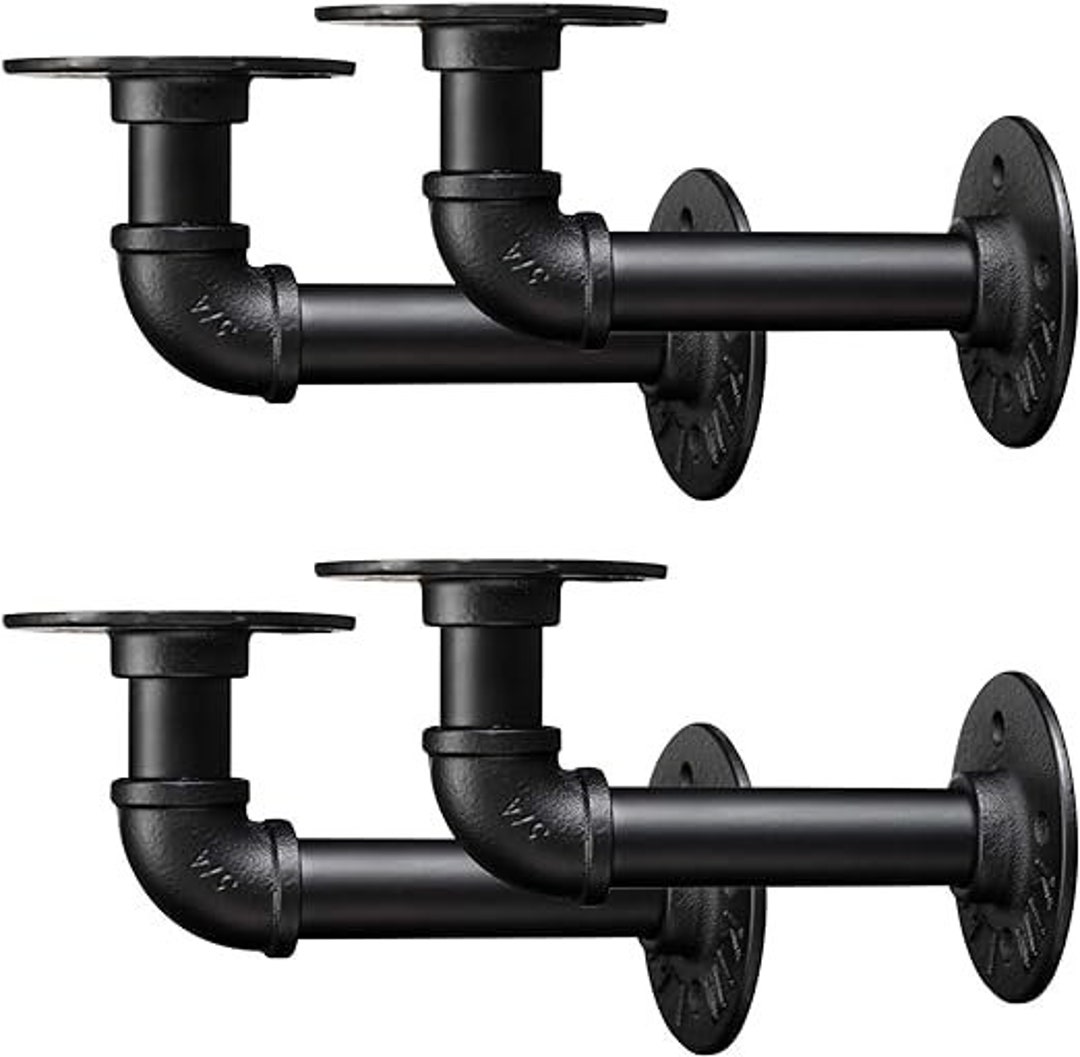 Industrial Pipe Bracket Set of 4 Vintage Black Iron Wall Etsy